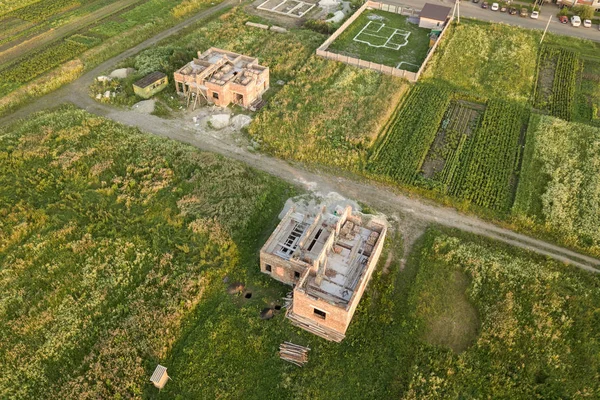 Flygbild över byggplatsen för framtidens hus, Tegel källare fl — Stockfoto