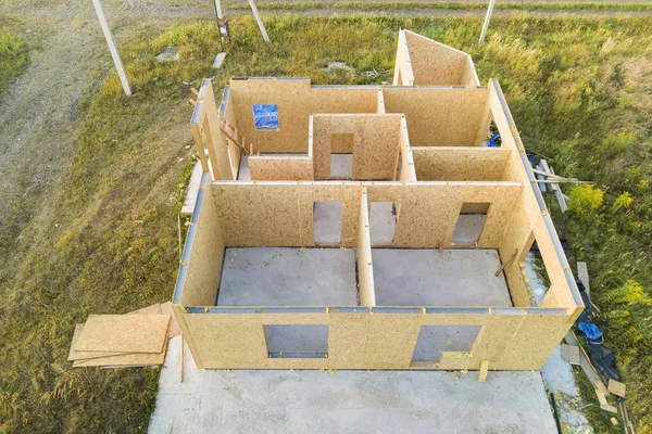 Construction of new and modern modular house. Walls made from co