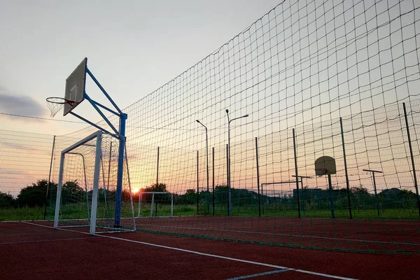 Outdoors mini football and basketball court with ball gate and b