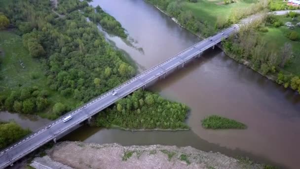 Widok Powietrza Rzekę Dnister Dwa Mosty Miejscowości Halych Ukrainie — Wideo stockowe