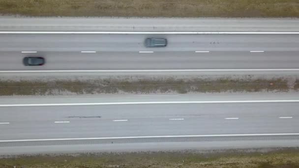 Aerial Top View Road Fast Moving Traffic Cars — Stock Video