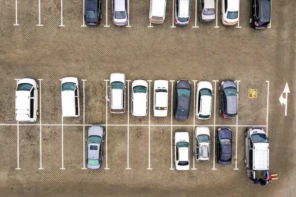 Top Aerial View Many Cars Parking Lot Supermarket Sale Car — Stock Photo, Image