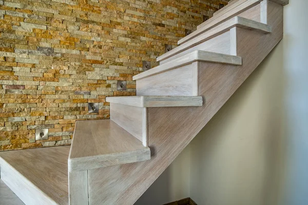 Escadaria Contemporânea Madeira Elegante Dentro Interior Casa Loft Corredor Moderno — Fotografia de Stock