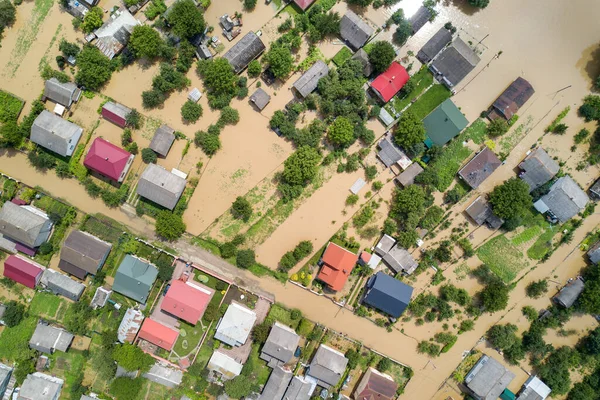 Воздушный Вид Затопленных Домов Грязной Водой Днестра Галич Западная Украина — стоковое фото