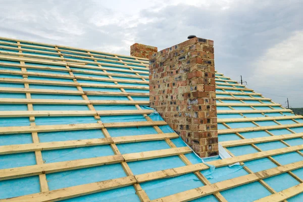 Brick House Wooden Roof Frame Construction — Stock Photo, Image