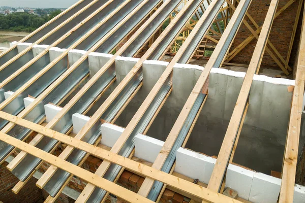 Střešní Konstrukce Nerezové Oceli Pro Budoucí Střechu Výstavbě Vývoj Kovového — Stock fotografie