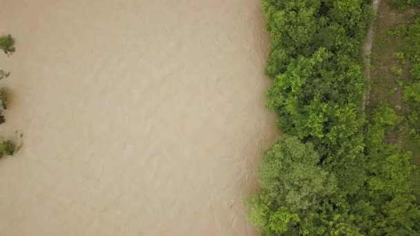 Vista Aérea Rio Sujo Largo Com Água Lamacenta Período Inundação — Vídeo de Stock