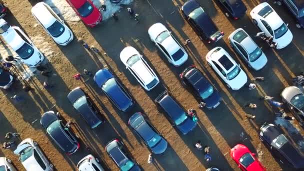 Top Aerial View Many Cars Sale Car Dealer Market — Stock Video