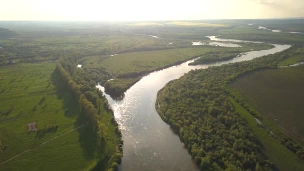 Vista Aérea Gran Río Con Bancos Verdes — Vídeos de Stock