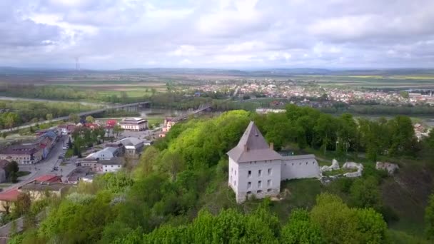 Flygfoto Över Staden Halych Gammal Ukrainsk Huvudstad Ivano Frankivsk Regionen — Stockvideo