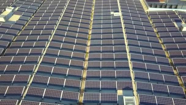 Vista Aérea Muchos Paneles Solares Fotovoltaicos Montados Techo Edificio Industrial — Vídeo de stock