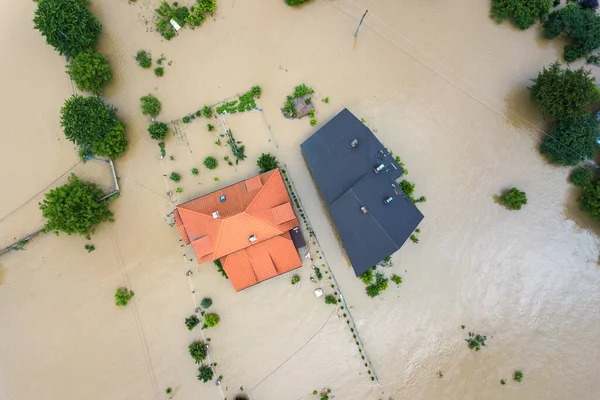 Vue Aérienne Maisons Inondées Avec Eau Sale Rivière Dnister Dans — Photo