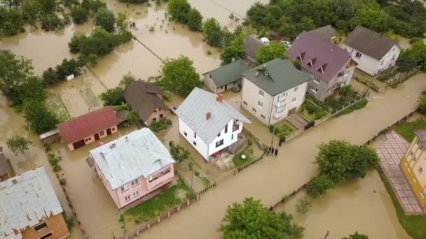 Aerial View Flooded Houses Dirty Water Dnister River Halych Town — Stock Video
