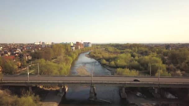 Letecký Pohled Město Ivano Frankivsk Ukrajinu Bystrytsií Vysoké Obytné Budovy — Stock video