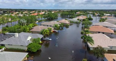 Debby kasırgası, Sarasota, Florida 'daki banliyö bölgesinde arabaları ve evleri sular altında bıraktı. Doğal afetten sonra.