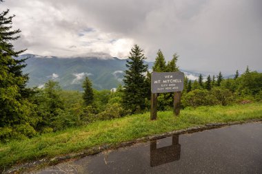 Mitchell Dağı Blue Ridge Parkway 'e bakıyor. Kuzey Carolina Appalachian dağlarında manzaralı bir yolculuk..