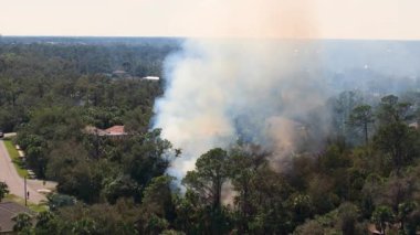 Florida 'daki yerleşim yerlerinin yakınlarındaki orman yangınlarında duman yükseliyor ve mülke yakın yerlerde alevler görülüyor..