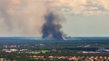 Florida 'nın banliyö bölgesinde çıkan ve havayı kirleten reçeteli orman yangınından çıkan zehirli duman.