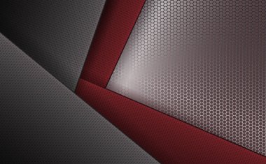 Bir metal ızgara ile gri ve koyu kırmızı renk oluklu çerçevelerle geometrik arka plan.