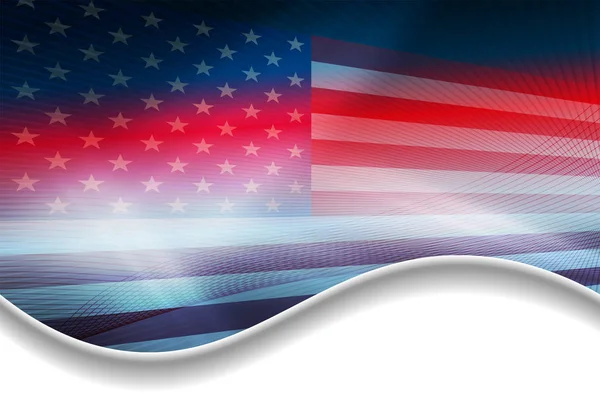 Projeto com uma silhueta da bandeira dos EUA e raios de luz . — Vetor de Stock