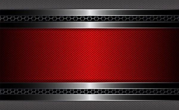 Fondo geométrico con malla metálica con marco rojo ondulado . — Vector de stock