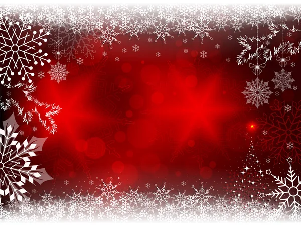 Красный дизайн со снежинками и силуэт рождественской елки — стоковый вектор
