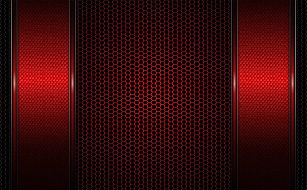 Fondo geométrico rojo oscuro con rejilla metálica y dos marcos rojos texturizados con bordes . — Vector de stock