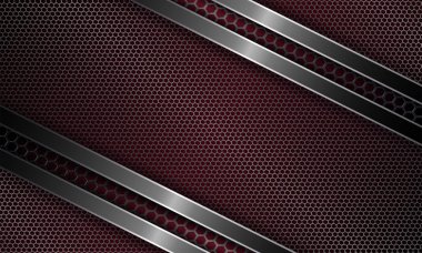 Parlak kenar ile metal ızgara ve kafes kare ile geometrik koyu kırmızı arka plan.