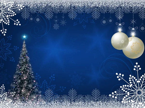 Conception bleue de Noël avec arbre de Noël brillant — Image vectorielle