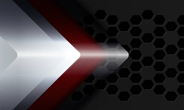 Geometrisk bakgrund med en silhuett av en vit, transparent och röda räfflade pil. — Stock vektor