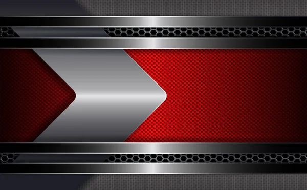 Fondo geométrico con un marco rojo texturizado con un borde ribeteado y una silueta de una flecha de tinte metálico . — Vector de stock