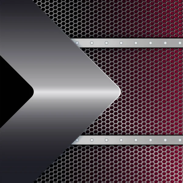 Metal mesh, perçin ve metalik bir ok ile geometrik siyah kırmızı tasarım.