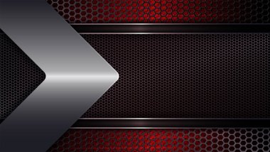 Geometrik koyu kırmızı tasarım bir metalik renk tonu bir ok ile dokulu bir çerçeve ve perçin,.