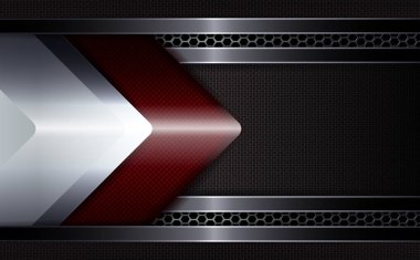 Dokulu bir çerçeve, kırmızı bir ok ile geometrik koyu tasarım.