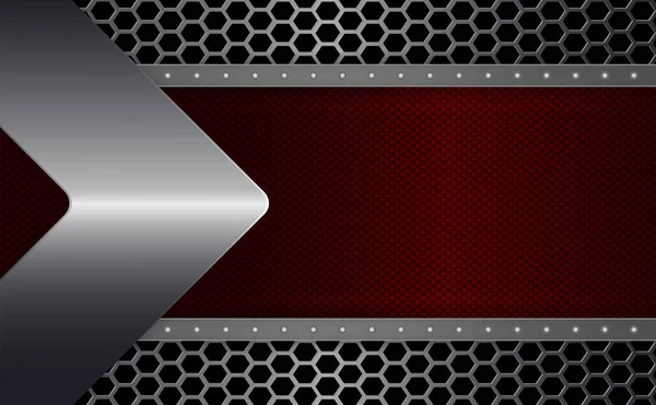 Geometrisches Design mit rotem Strukturrahmen mit Nieten und metallischem Pfeil. — Stockvektor