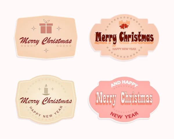 Weihnachtliches ovales Emblem, Etikett rosa, beige Pastelltöne mit Text, — Stockvektor