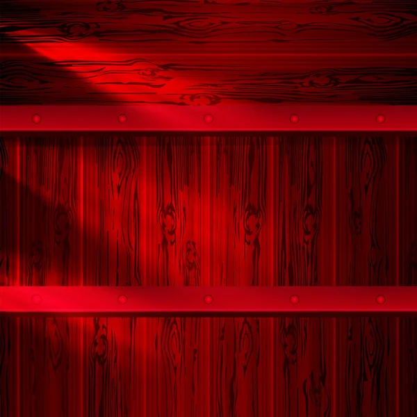 Roter Hintergrund mit Umrissen von Skin Boards, Plakatwand mit hellem Licht und Nieten, Nägel. — Stockvektor
