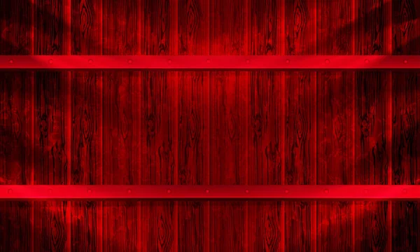 Rotes Design mit Umrissen von Skinboards, Plakatwand mit hellem Licht und Nieten, Nägel. — Stockvektor