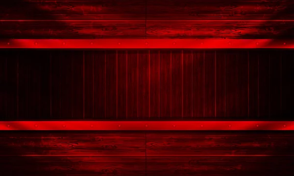 Red background with outline of boards, billboard with rays of light. — Stock Vector