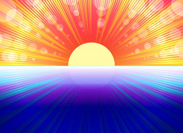 昇る太陽のシルエットと黄色青色の背景. — ストックベクタ