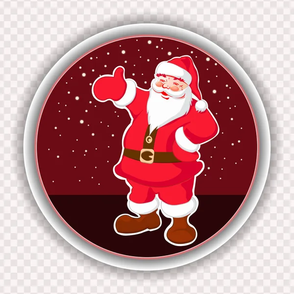 Christmas red round sign with a picture of Santa Claus, hand pointing direction. — Stock Vector