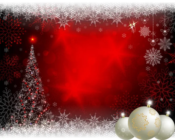 Rotes Design mit Weihnachtsbaum und weißen Kugeln — Stockvektor