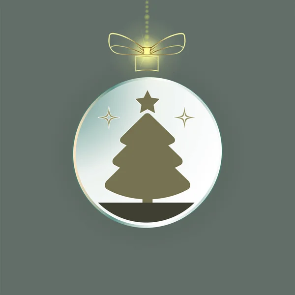 クリスマス グッズ、トウヒのシルエットの中の黄金の光沢のあるおじぎをしてボール. — ストックベクタ