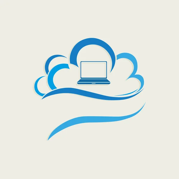 Composición de una nube computarizada abstracta de color azul, elemento de diseño, silueta de un portátil . — Vector de stock