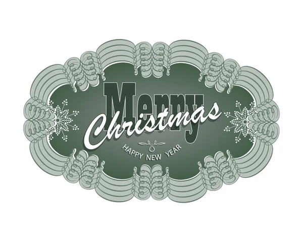 Emblema ovalado verde de Navidad con copos de nieve y texto Feliz Navidad . — Vector de stock