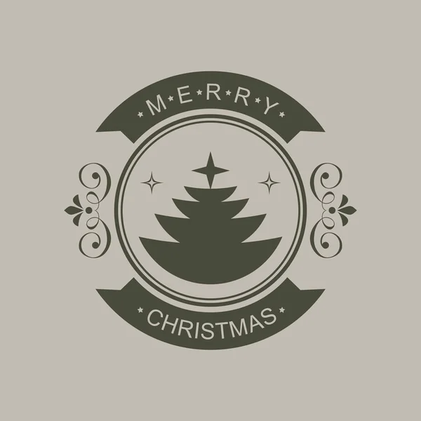 Signo redondo de Navidad de un tono negro con silueta de un árbol de Navidad abstracto y texto . — Vector de stock