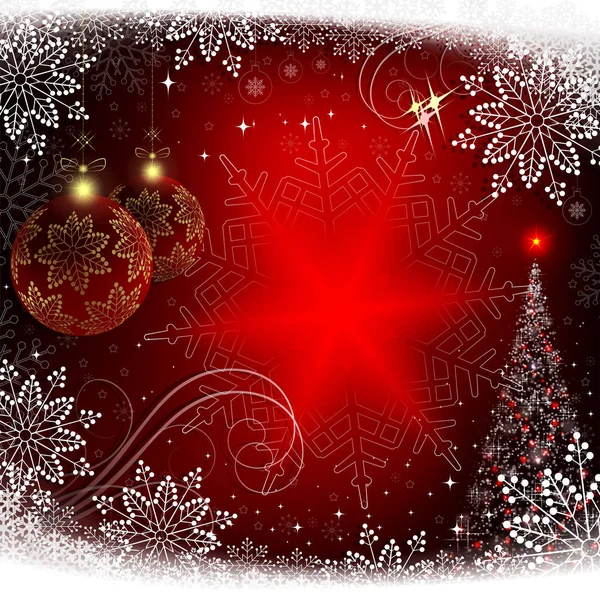 Fond rouge de Noël avec boules rouges et épicéa . — Image vectorielle