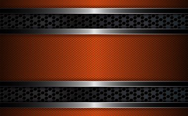 Metal ızgara ve parlak kenar çerçeve ile geometrik turuncu arka plan.