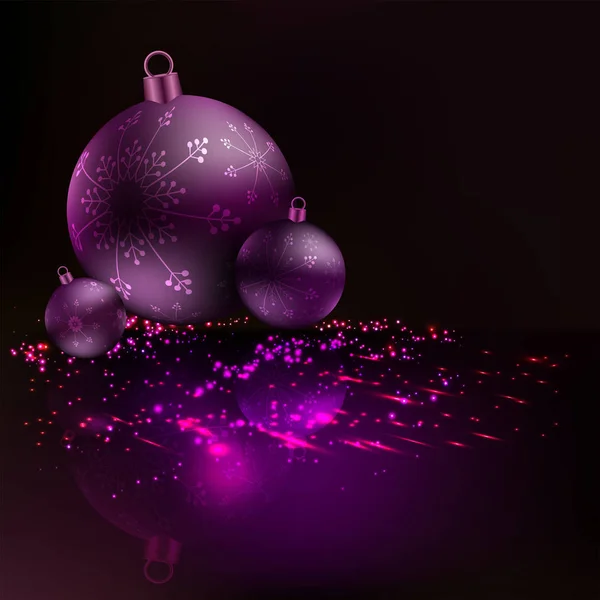 Fondo de Navidad con tres bolas con copos de nieve y mucho brillo . — Archivo Imágenes Vectoriales