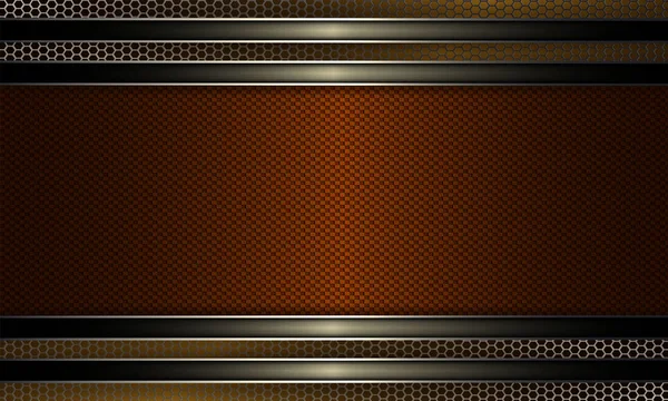 Геометрический фон с текстурированной рамкой оранжевого оттенка с блестящей окантовкой и металлической решеткой . — стоковый вектор